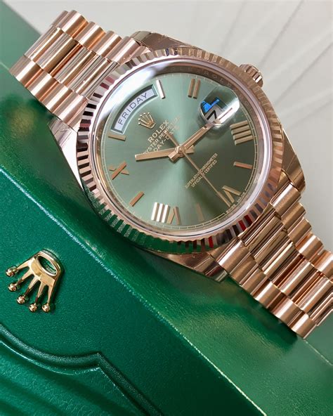 rolex gold green day date|rolex day date 40 everose.